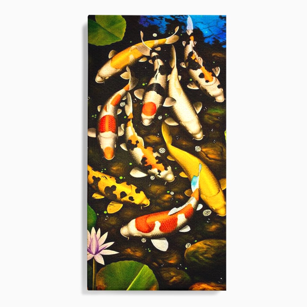 Tablou canvas cu tablou canvas cu pesti koi in iaz, fara rama, pe sasiu de lemn